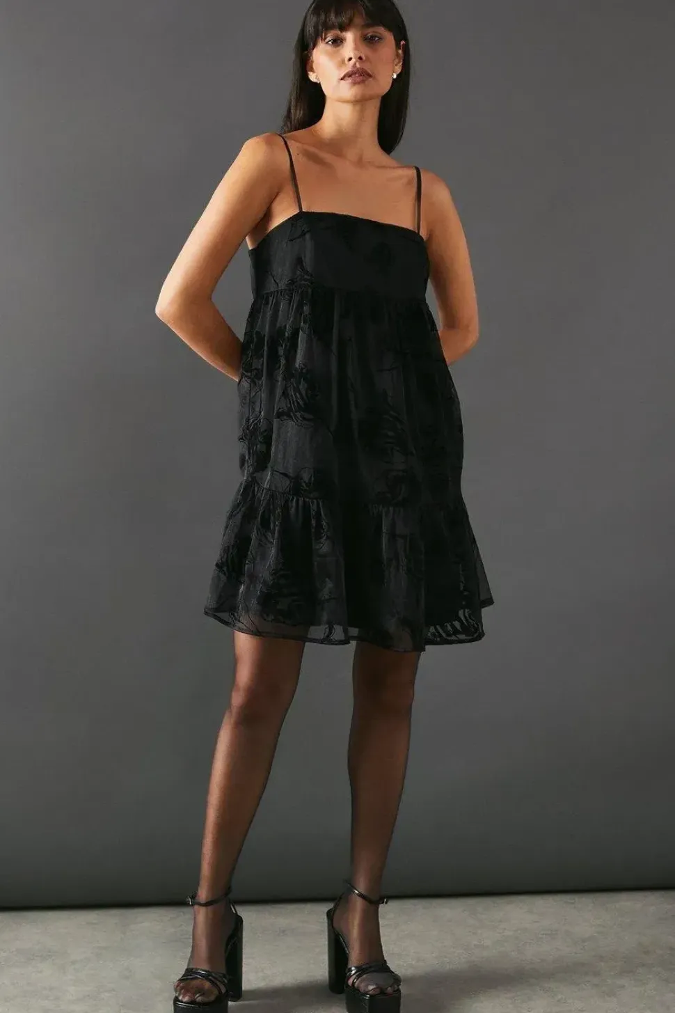 Rose Organza Strappy Cami Mini Smock Dress