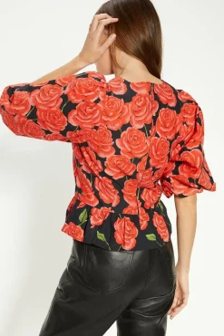 Rose Placement Puff Sleeve Top