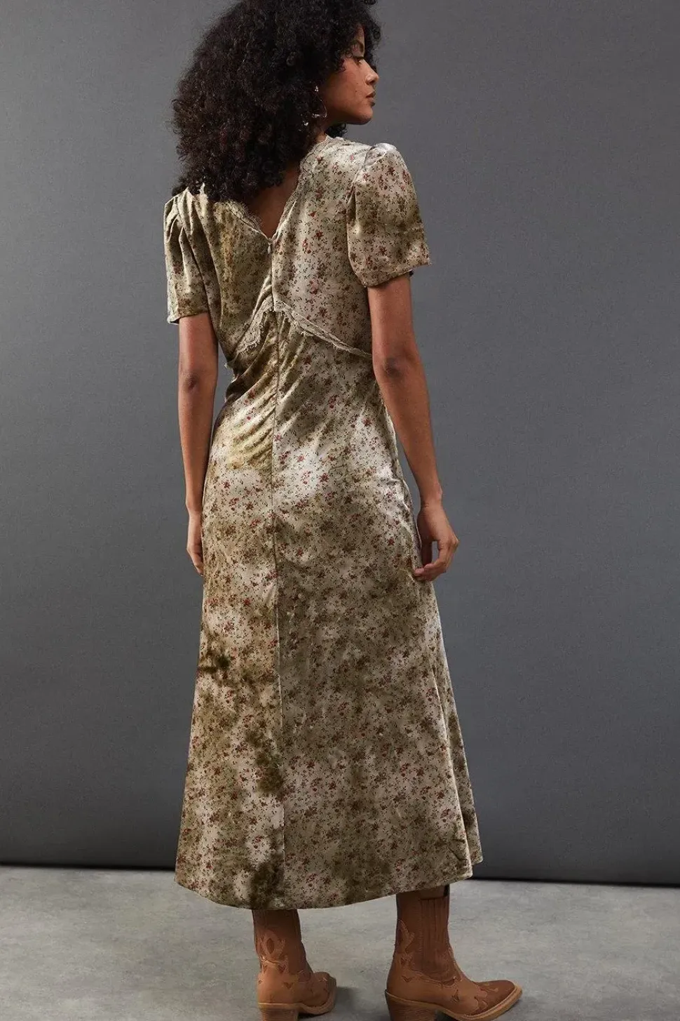 Rose Velvet V Neck Midi Tea Dress
