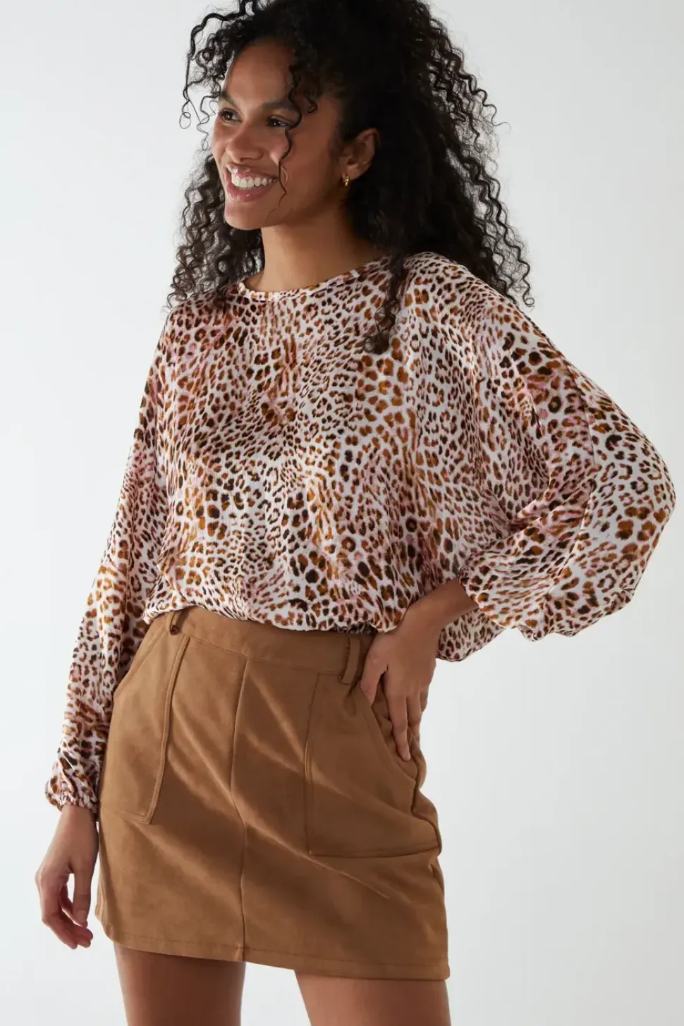 Round Neck Batwing Shirred Hemband Top