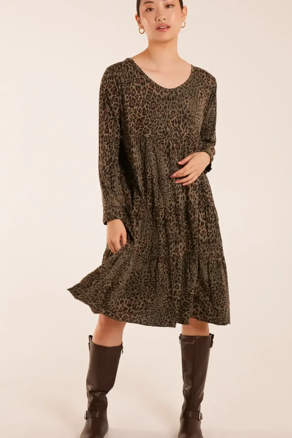 Round Neck Tiered Oversized Tunic Dress
