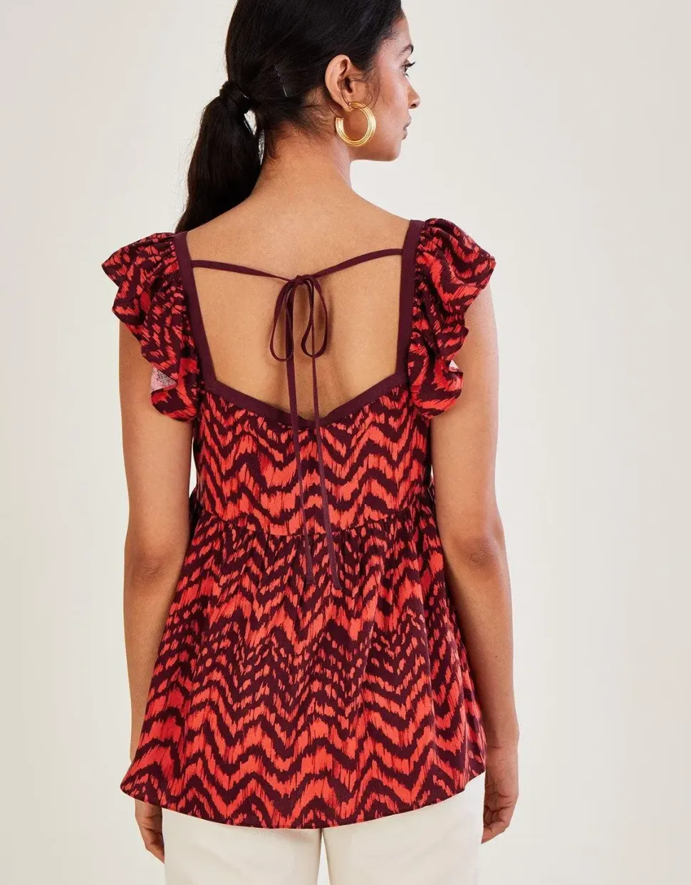 Ruched Bodice Zig-Zag Animal Print Top