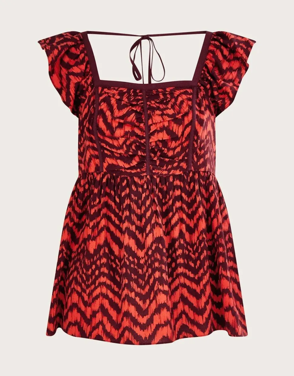 Ruched Bodice Zig-Zag Animal Print Top
