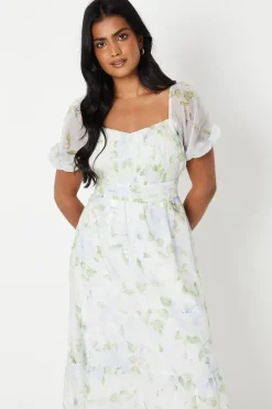 Ruched Bust Organza Tiered Midi Dress