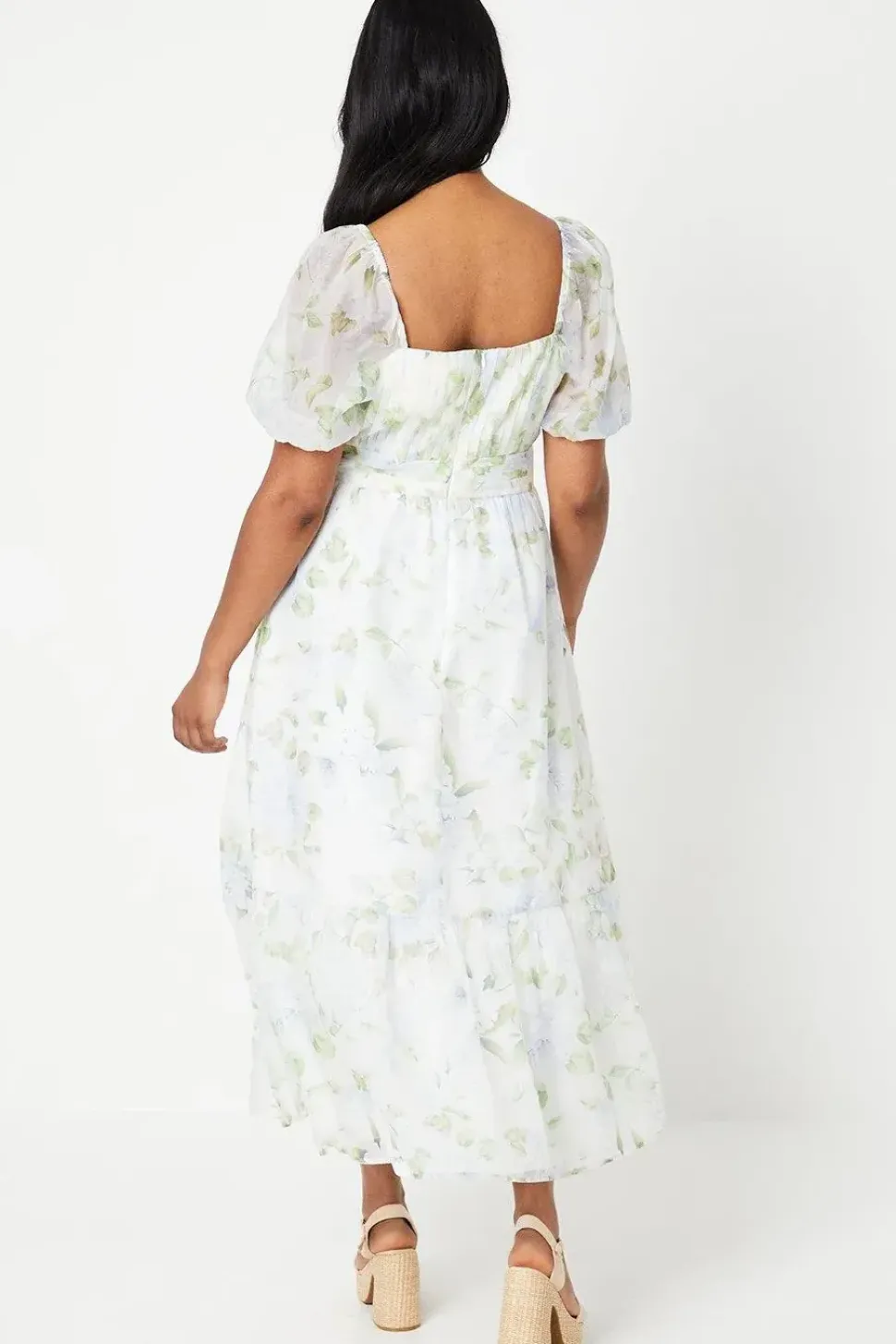 Ruched Bust Organza Tiered Midi Dress