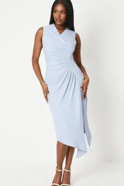 Ruched Crepe Midi Dress