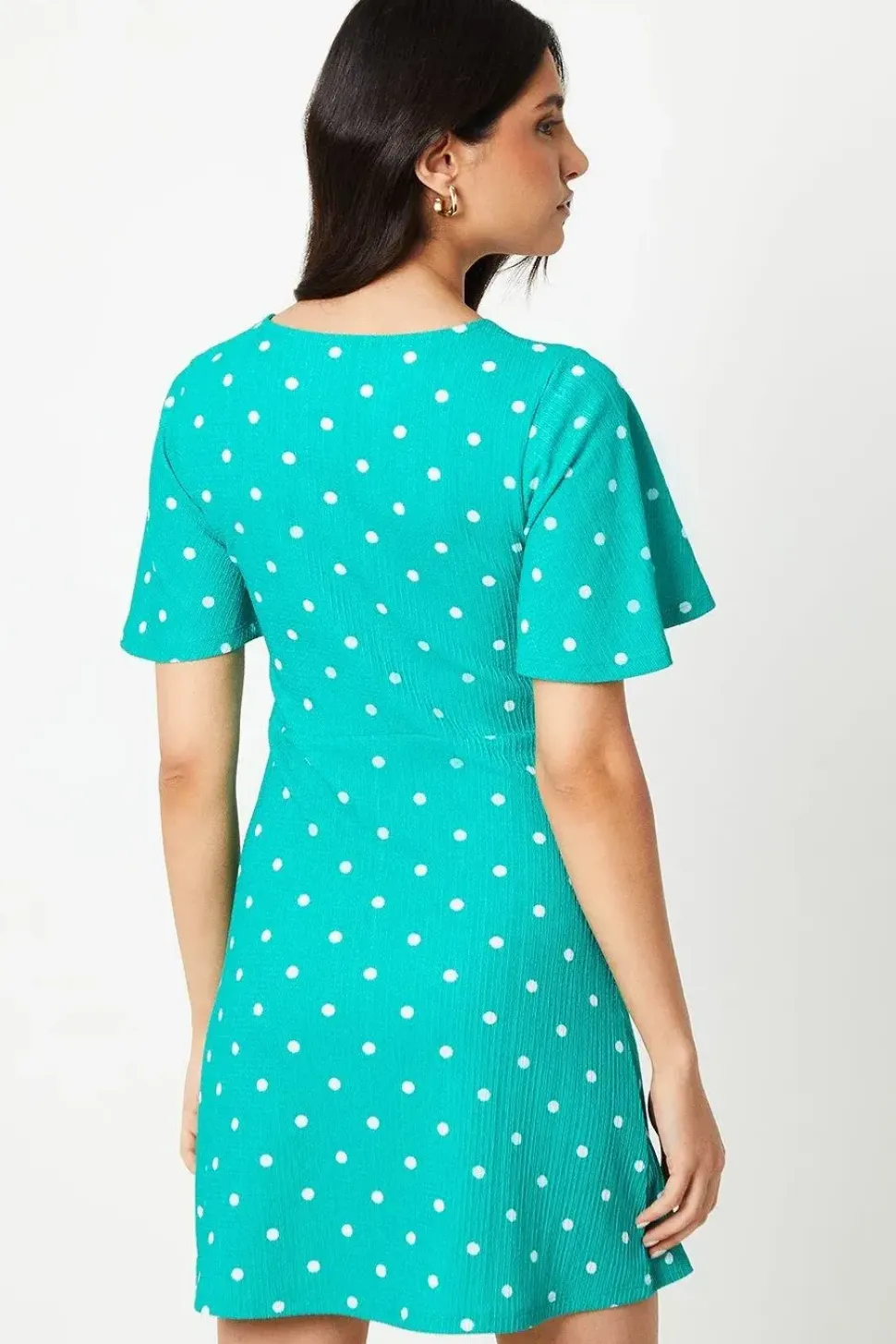 Ruched Front Angel Sleeve Mini Dress