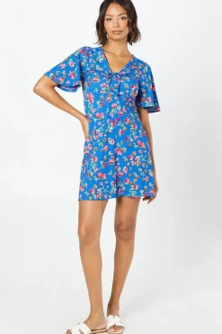Ruched Front Angel Sleeve Mini Dress