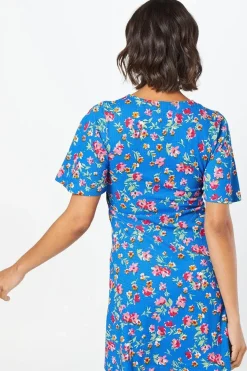 Ruched Front Angel Sleeve Mini Dress