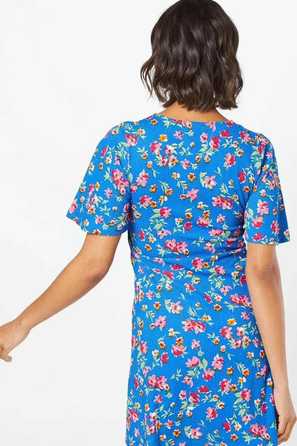 Ruched Front Angel Sleeve Mini Dress