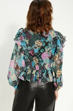 Ruched Front Dobby Floral Printed Top