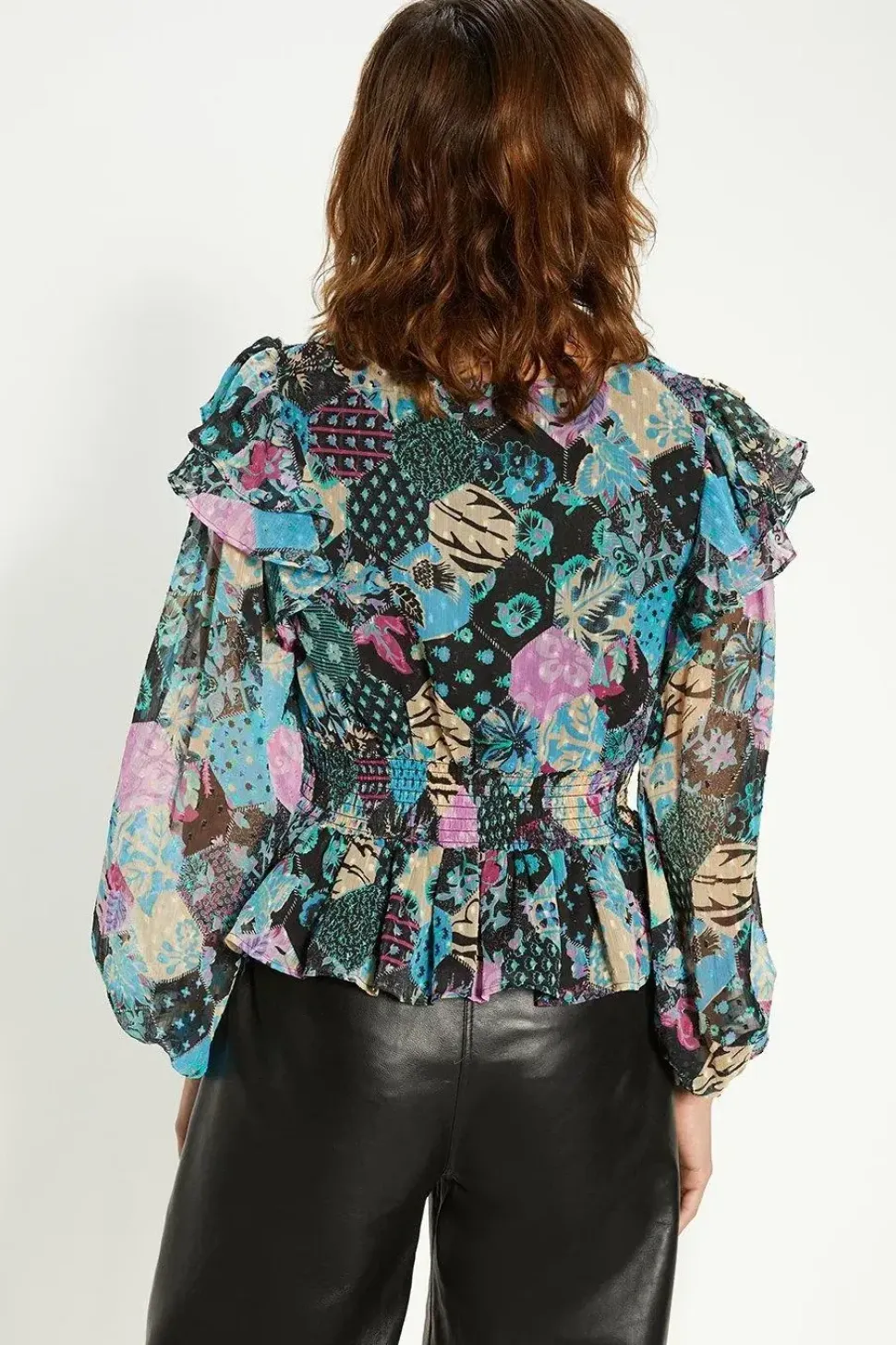 Ruched Front Dobby Floral Printed Top