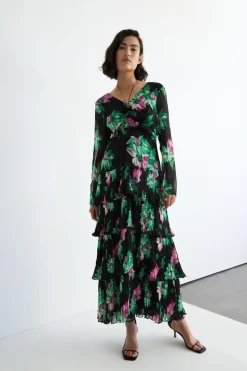 Ruched Front Pleated Maxi Dress
