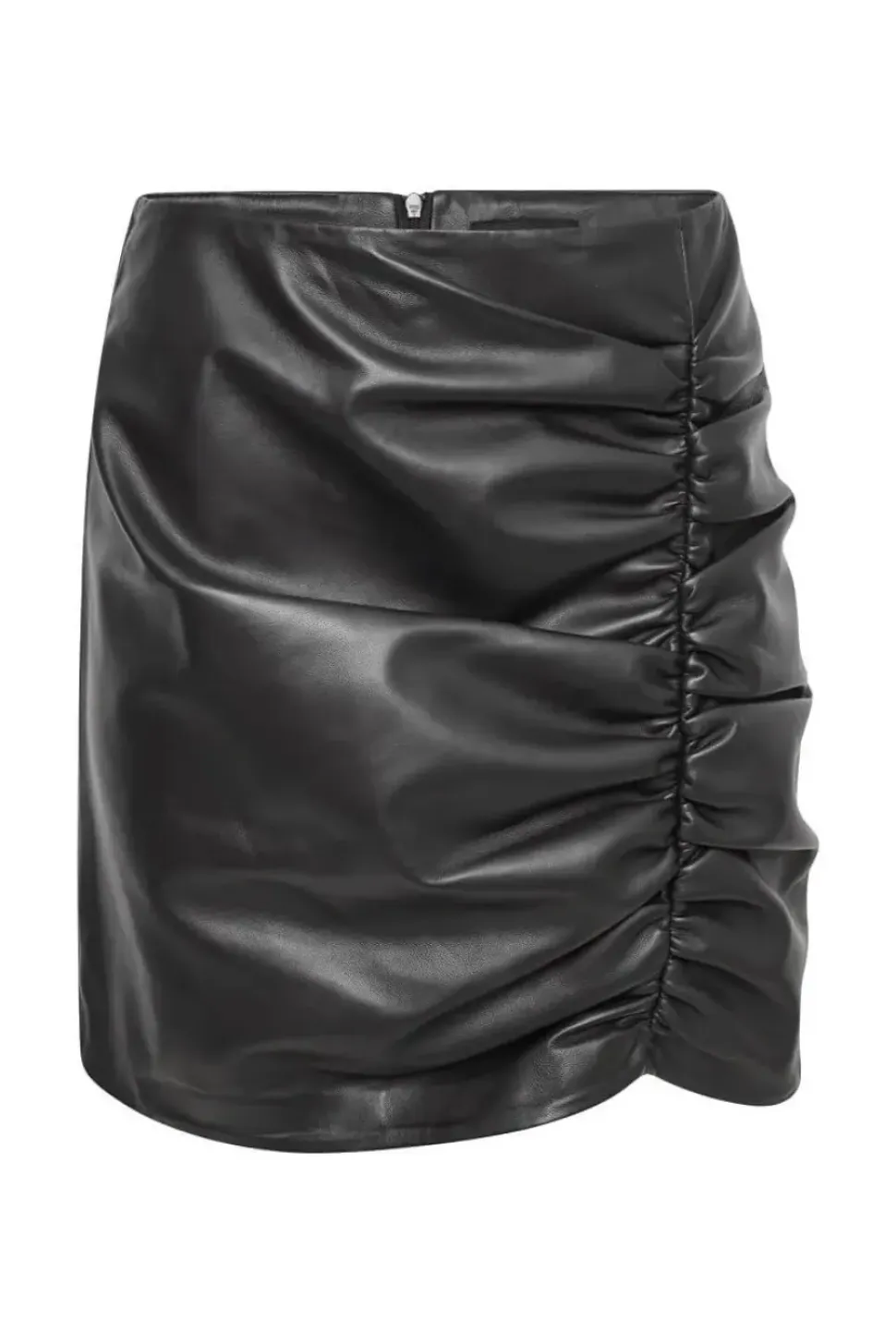 Ruched Real Leather Mini Skirt