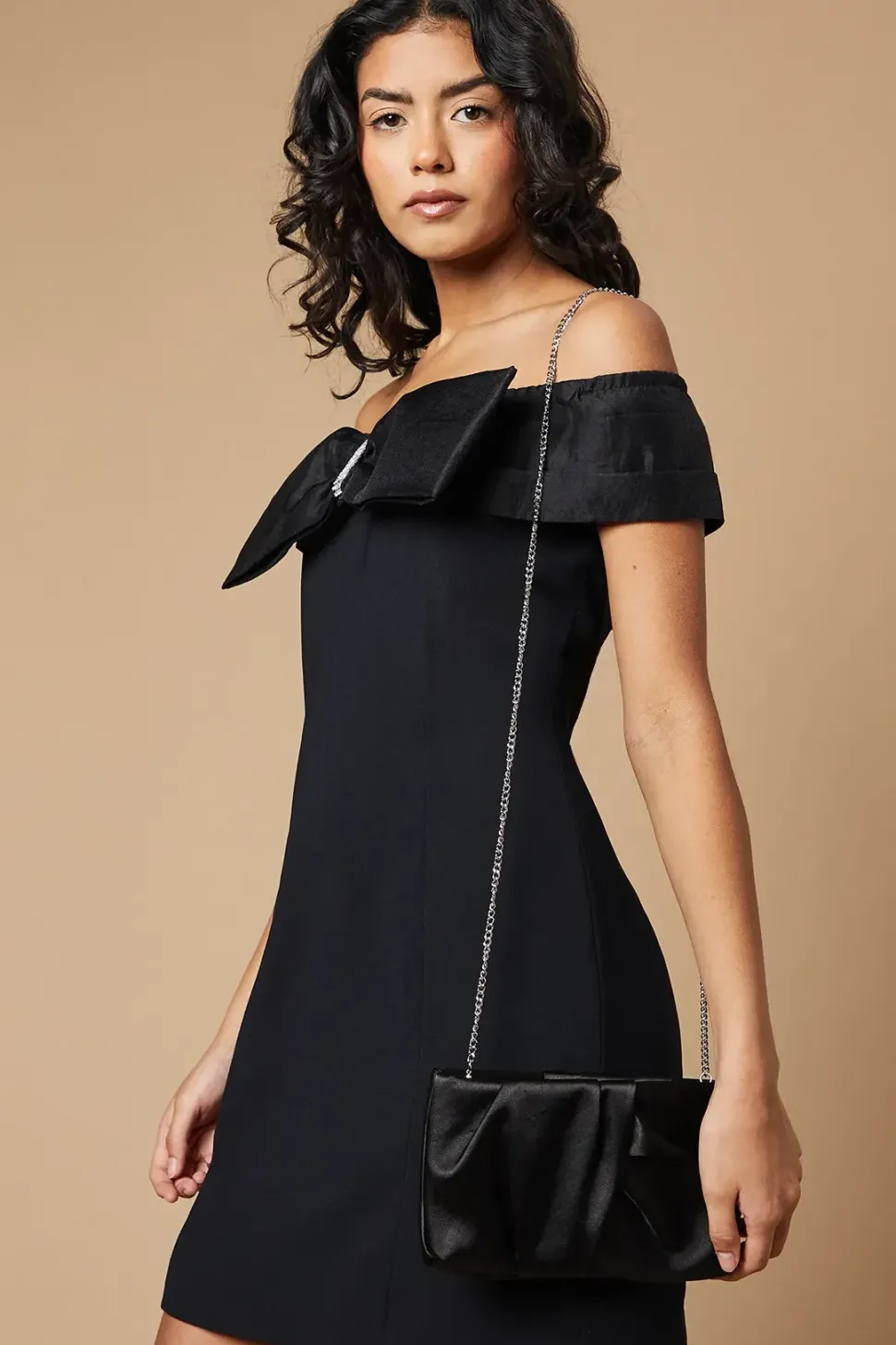 Ruched Satin clutch Bag with Removable Shoulder Strap