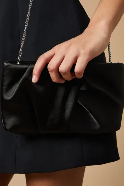 Ruched Satin clutch Bag with Removable Shoulder Strap