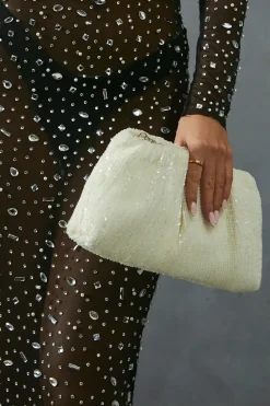Ruched Sequin Clutch Bag