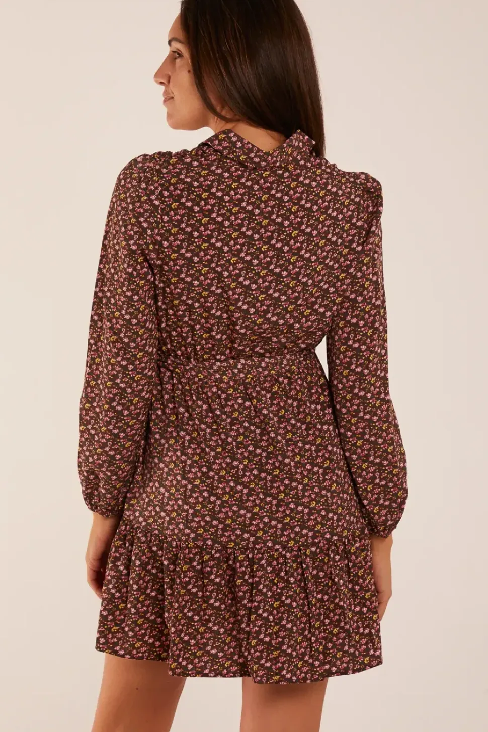 Ruched Shoulder Mini Shirt Dress