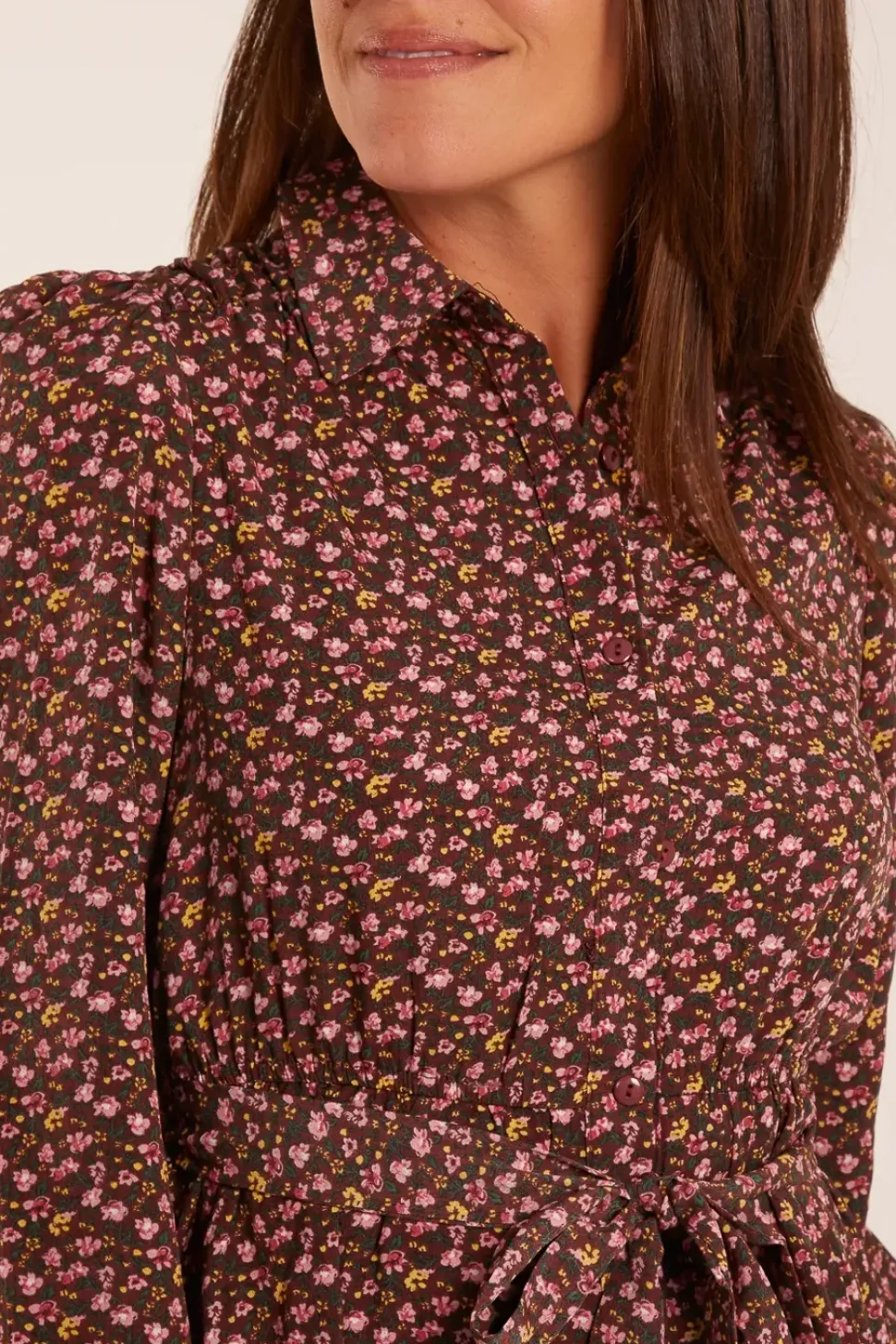 Ruched Shoulder Mini Shirt Dress