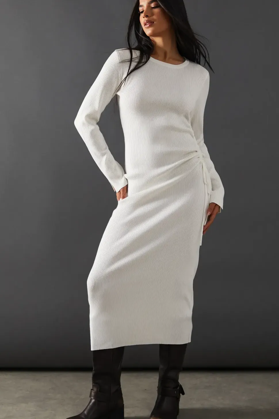 Ruched Side Knitted Midi Dress