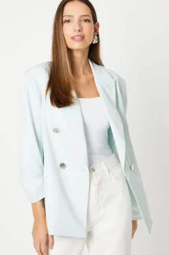 Ruched Sleeve Double Breasted Blazer