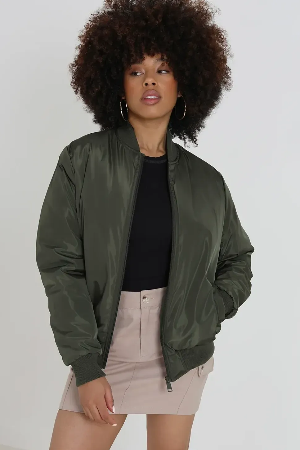Ruched Sleeve Oversized Bomber Jacket