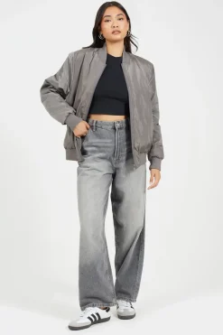 Ruched Sleeve Oversized Bomber Jacket