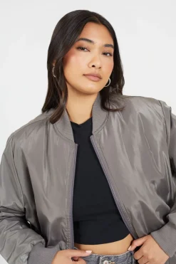 Ruched Sleeve Oversized Bomber Jacket