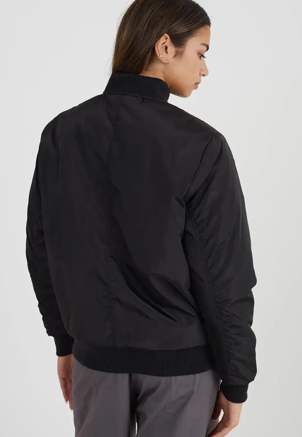 Ruched Sleeve Oversized Bomber Jacket