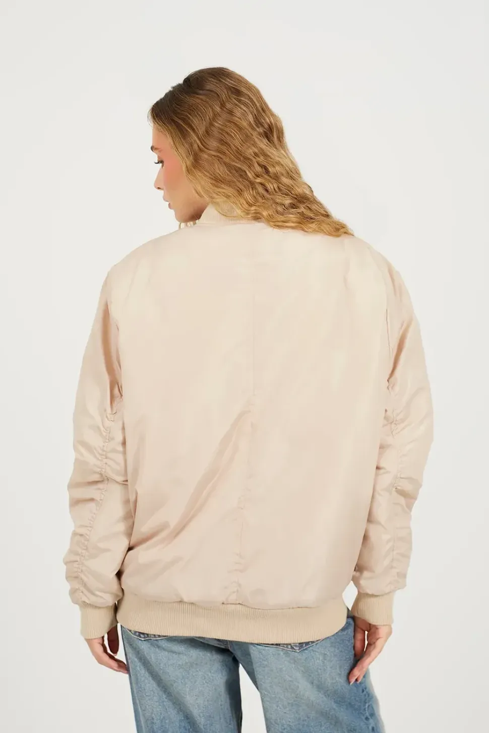 Ruched Sleeve Oversized Bomber Jacket