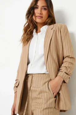 Ruched Sleeve Single Breasted Blazer