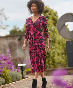 Ruched Tie Sleeve Floral Wrap Dress