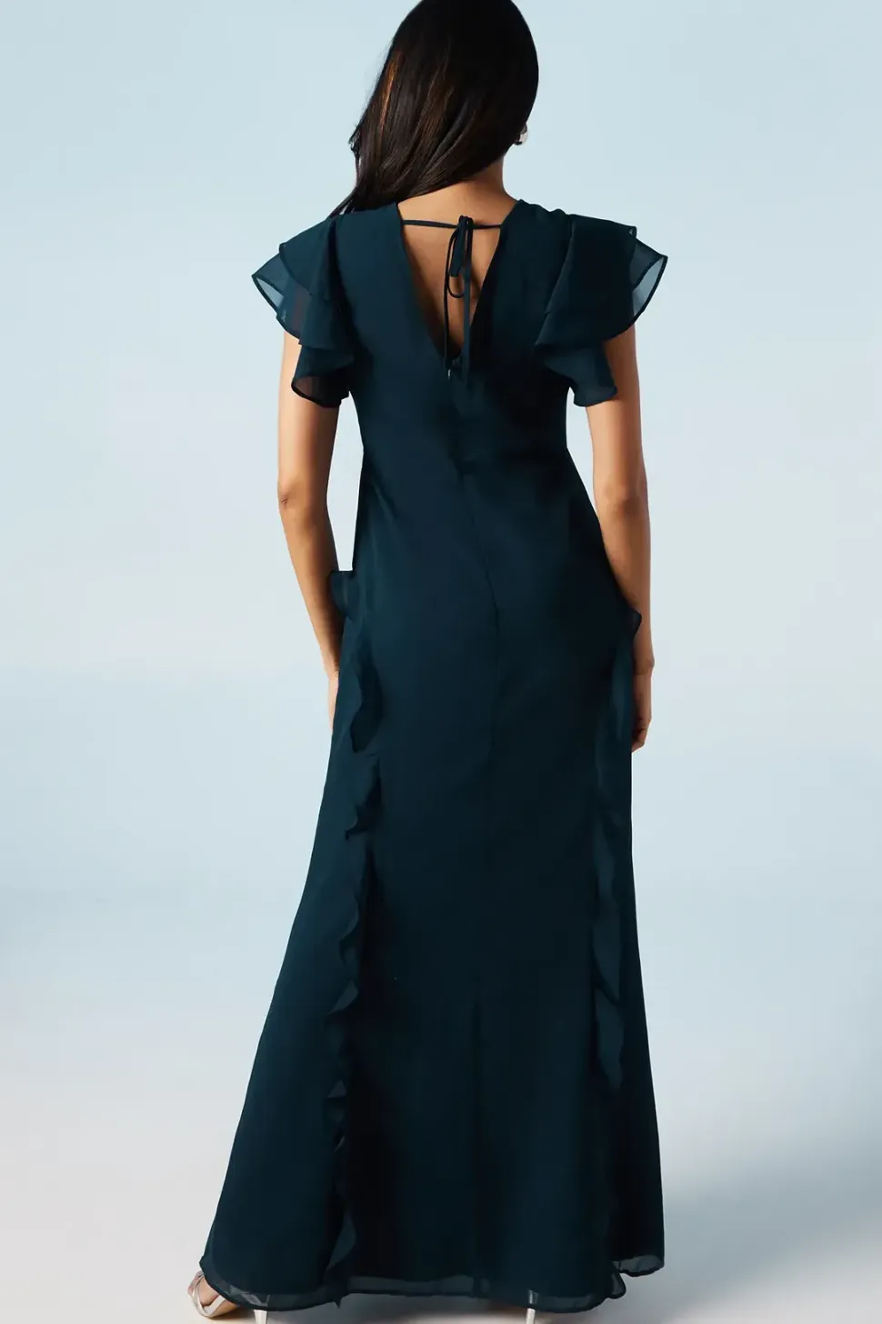 Ruffle And Button Detail Bridesmaid Maxi Dress