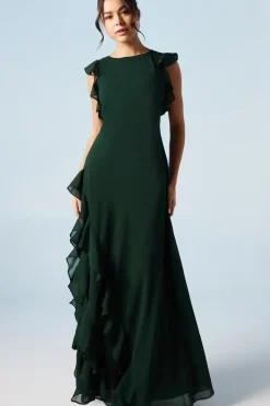 Ruffle And Button Detail Bridesmaids Maxi Dress