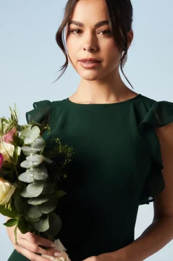 Ruffle And Button Detail Bridesmaids Maxi Dress