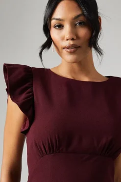 Ruffle Angel Sleeve Crepe Bridesmaid Maxi Dress