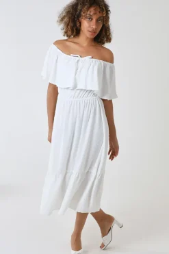 Ruffle Bardot Midi Dress
