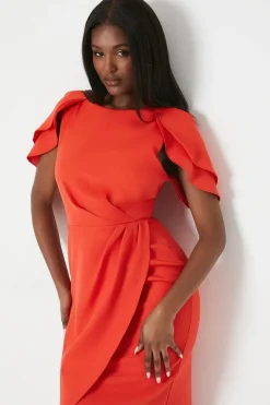Ruffle Cape Sleeve Wrap Skirt Midi Dress