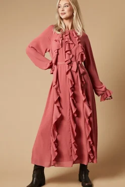 Ruffle Chiffon Belted Midi Dress