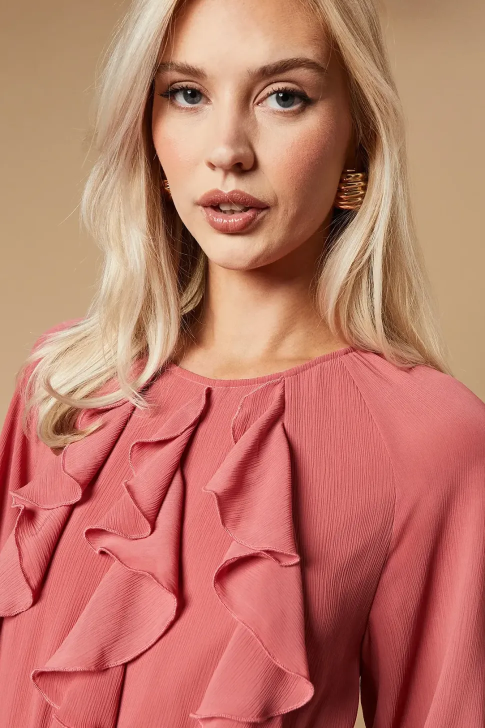 Ruffle Chiffon Belted Midi Dress