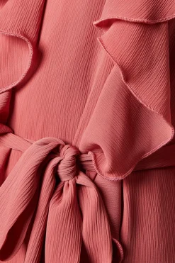 Ruffle Chiffon Belted Midi Dress
