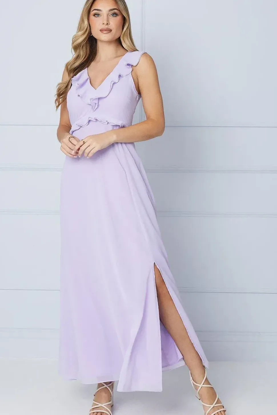 Ruffle Detail Chiffon Maxi Dress