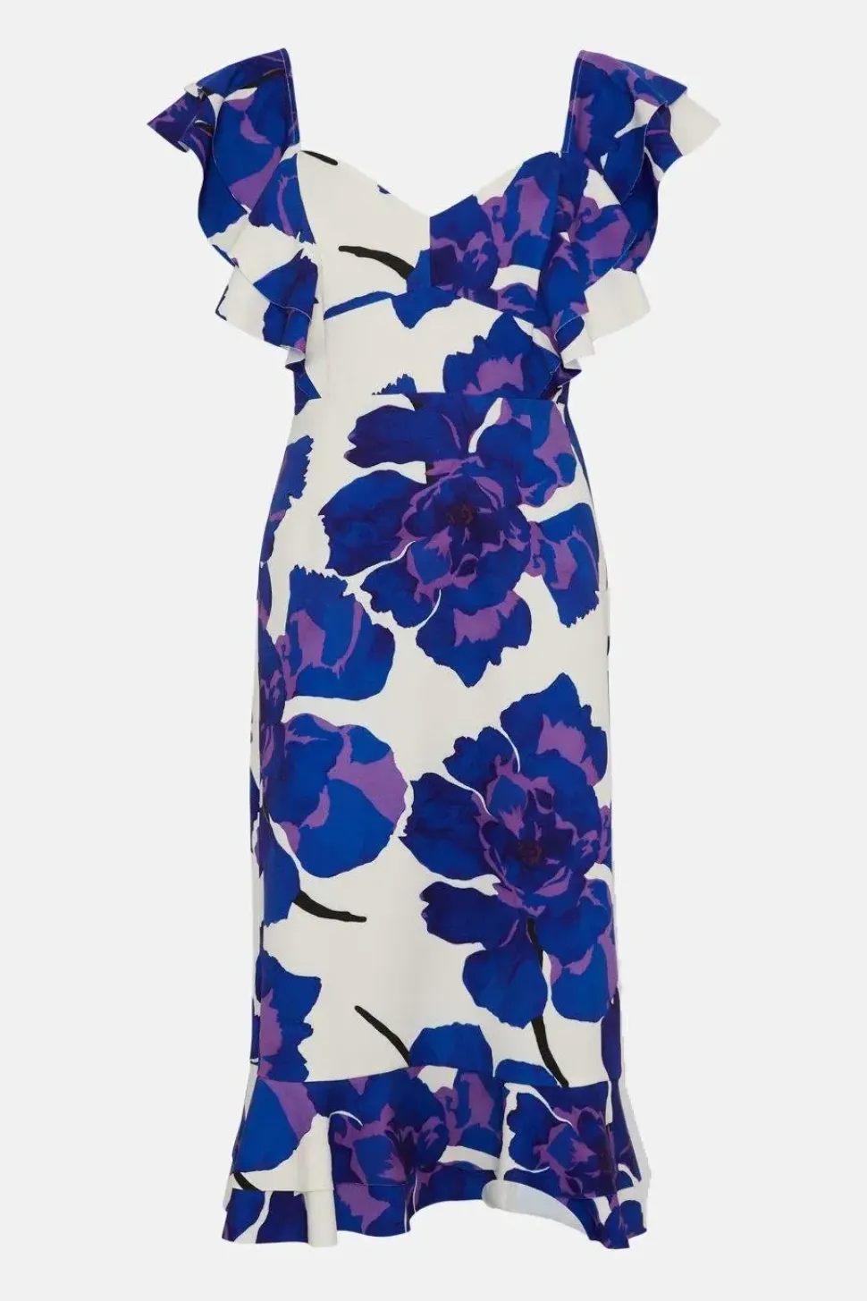 Ruffle Detail Floral Crepe Midi Dress