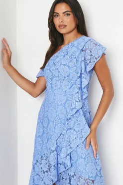 Ruffle Detail Frill Shoulder Lace Midi Dress
