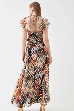 Ruffle Detail Metallic Maxi Dress