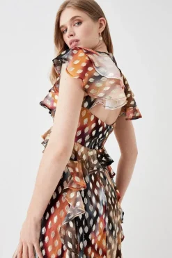 Ruffle Detail Metallic Maxi Dress
