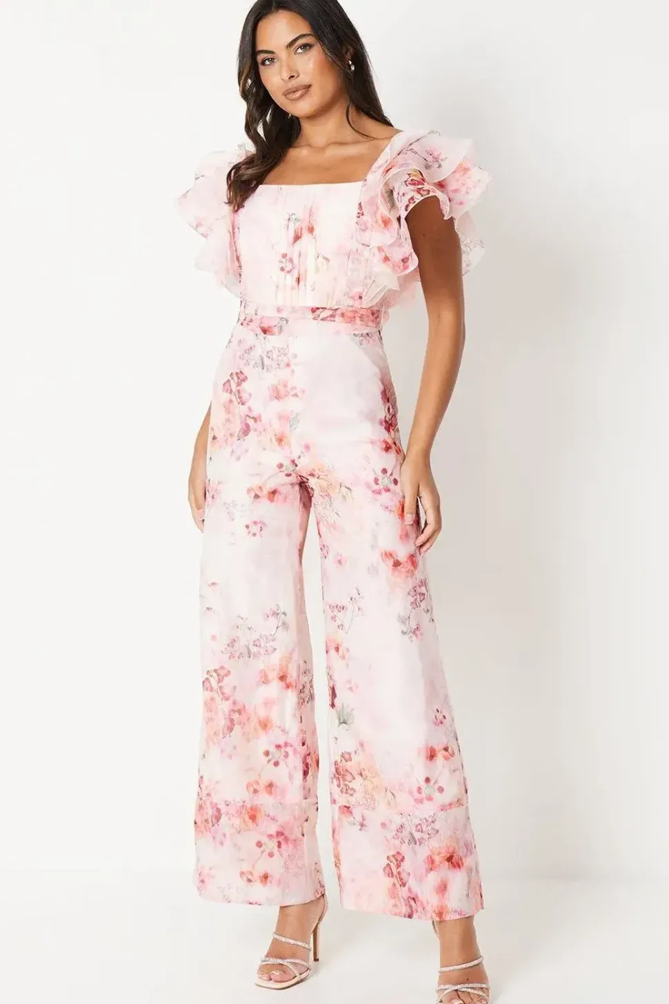 Ruffle Detail Printed Organza Jumpsuit