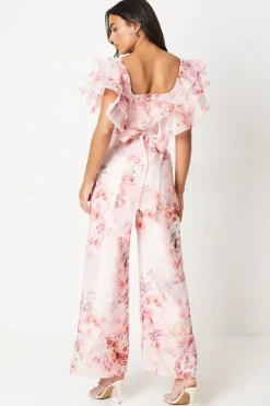 Ruffle Detail Printed Organza Jumpsuit