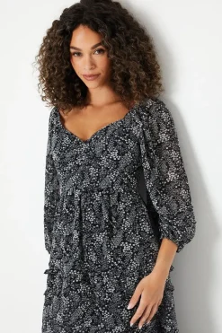 Ruffle Detail Sweetheart Chiffon Midi Dress