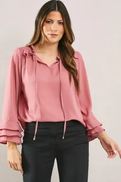 Ruffle Detail Tie Neck Blouse